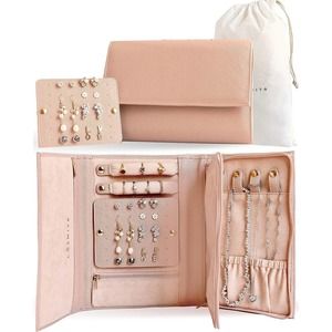 Personalized Initial Travel Jewelry Case - Soft Pink